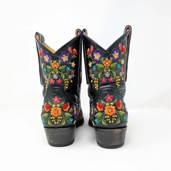 Old Gringo Sora Embroidered Floral Leather Western Cowboy Boots Black 5.5B - Picture 6 of 8